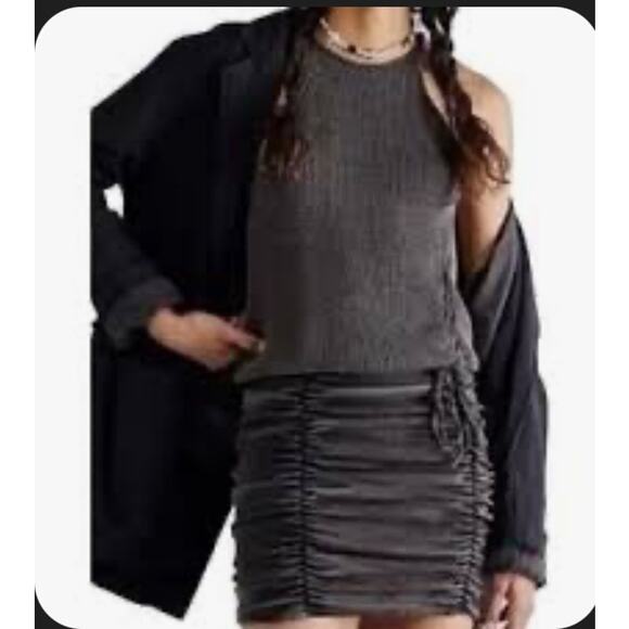 NWT Free People Black/Gray High Neck Mini Dress – Size S, 100% Cotton - Picture 2 of 7